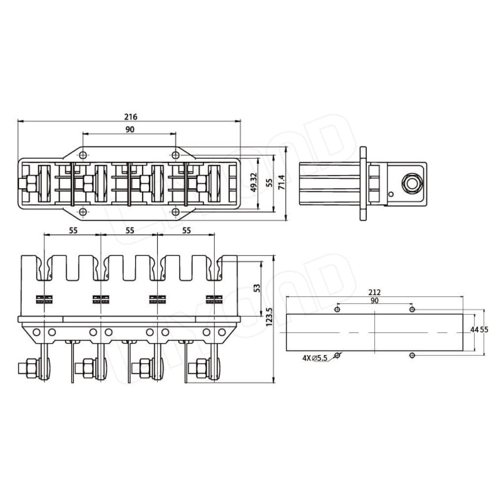 XCZ6-B-4-125A (250A,400A) 4-Pole Main Circuit Moving Contact Drawing