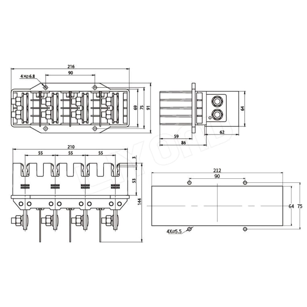 XCZ6-B-4-630A_4-Pole Main Circuit Moving Contact Drawing
