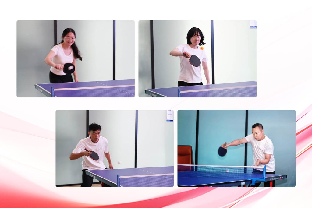 Liyond staff playing table tennis during the tournament